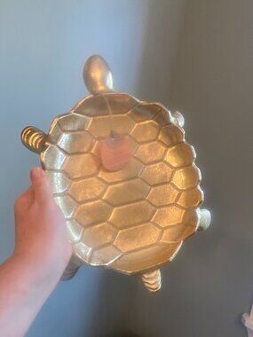 Gold Metal Turtle Tray Decorative Dish 15" Made In India NEW